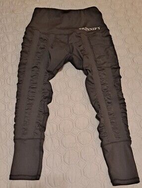 SKINNIFY  Womens Black Ruched Side-Panel Leggings Sz S